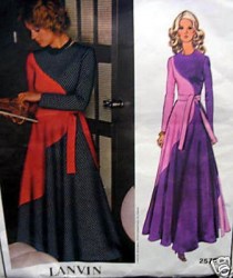 2576  VOGUE 1971 LANVIN BI-COLOR LONG FLARE AT-HOME DRESS PATTERN  10, 12, 14 CHOICE